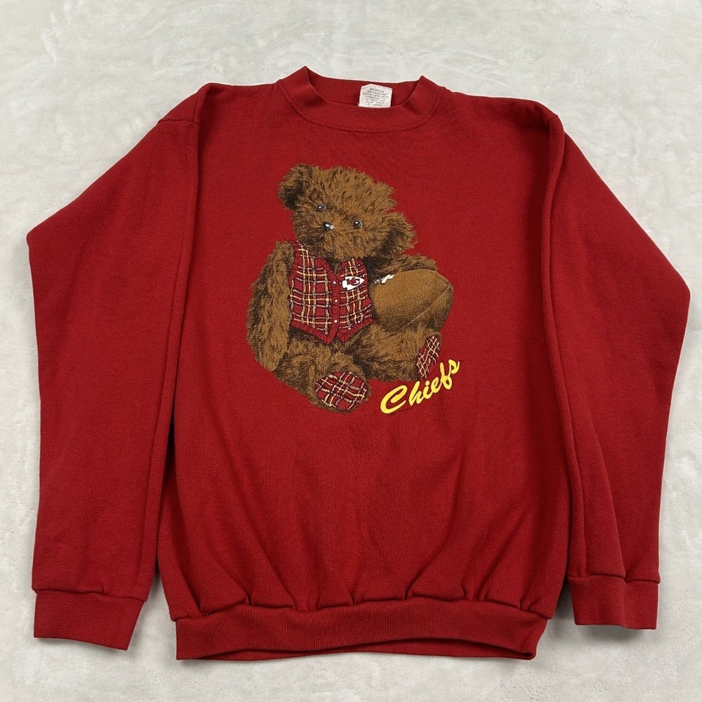 Cliff Engle Sweatshirt womans L/XL Red Kansas City Chiefs Teddy Bear NFL Vintage